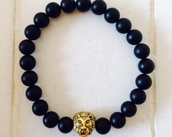 Bracciale uomo leone nero perla oro