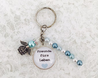 Cabochon Key ring friends for Life Blue