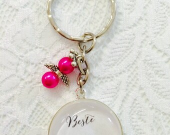 Cabochon Keychain Best Mama Pink