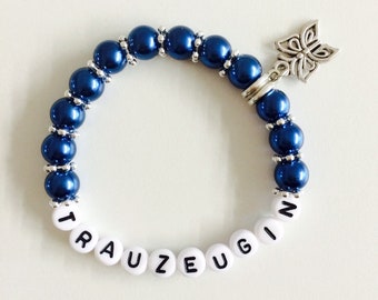 Perlenarmband Trauzeugin blau für Hochzeit