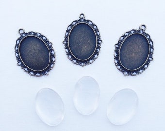 3er Cabochon Medaillon Set zB für Brautstrauß