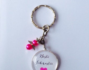 Cabochon key chain Best sister Pink