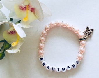 Perlenarmband Brautmama mit Schmetterling rosa