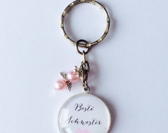 Cabochon Key chain Best sister Rosa