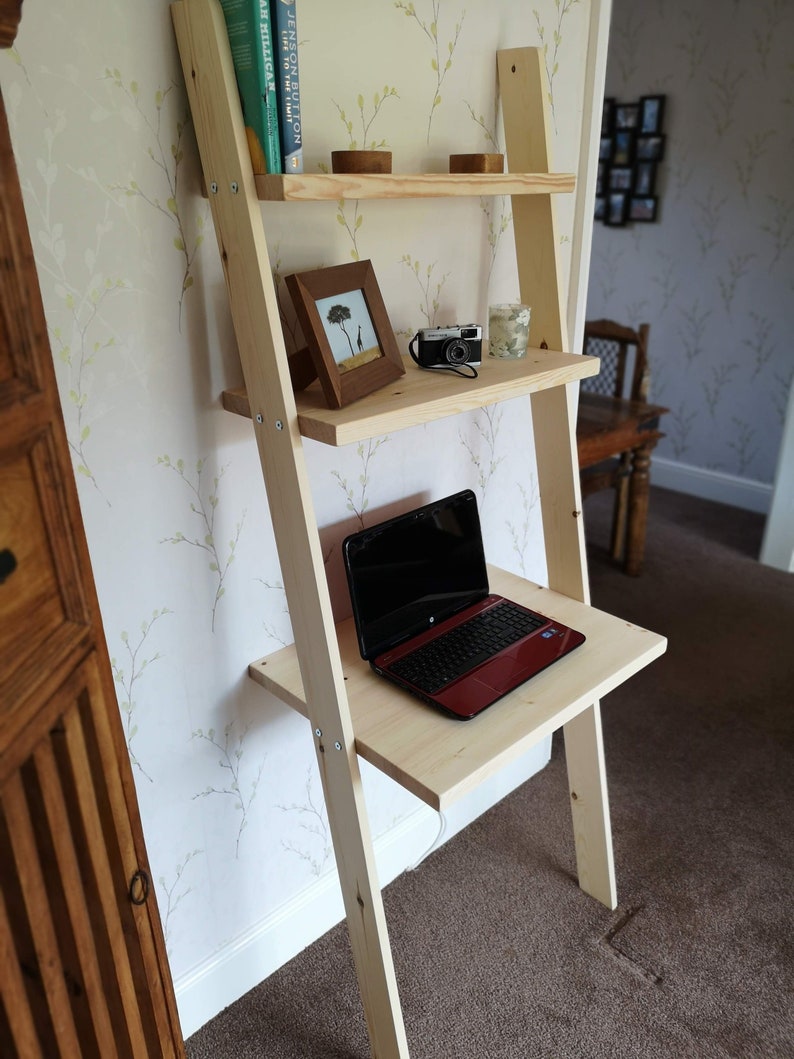 Lean to desk handmade wooden ladder desk Etsy