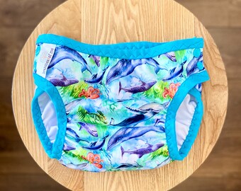 Whales at sea Reusable Swim Nappy, Sharks, cloth nappy, swimmers, eco friendly, mcn, baby shower gift, swimwear, swimming