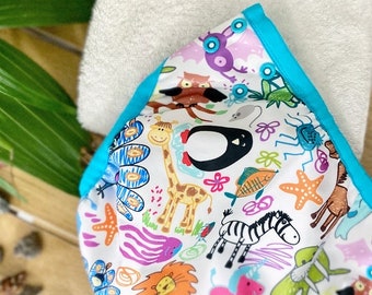 Zoo Animals Reusable Swim Nappy, zebra, cloth nappy, swimmers, eco friendly, mcn, baby gift, swimwear, swimming