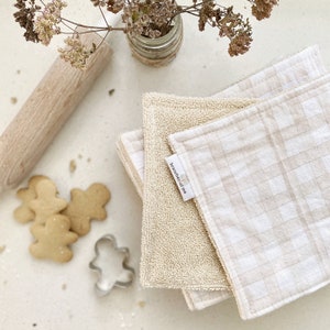 Toalha bege Gingham Unpaper - toalha sem papel - rolo de cozinha - flanela - boho - reutilizável - feito à mão