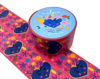 Frida Kahlo Inspired Washi Tape: Floral Heart, Gold Foil Accents