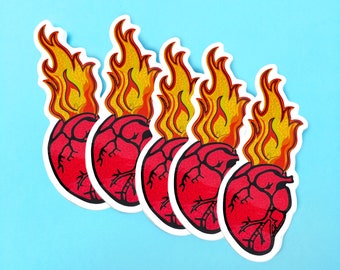 Flaming Heart Glitter Sticker (5 PACK)