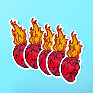 Flaming Heart Glitter Sticker (5 PACK)