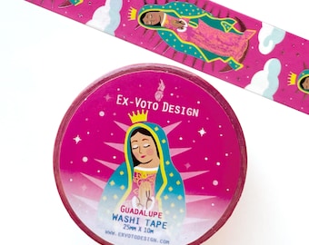 Pink Foil Guadalupe Washi Tape, Ex-Voto Design, Junk Journal Stationery (25mm x 10m)