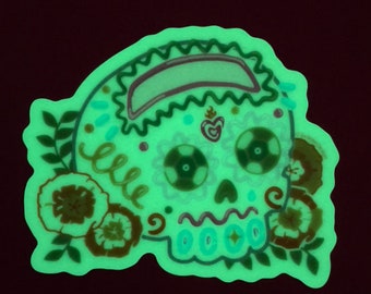 SUGAR SKULL, Glow in the Dark sticker, day of the dead sticker