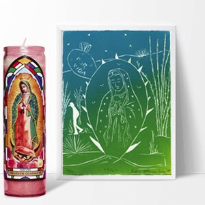 VIRGIN de GUADALUPE, Latina power, Linoprint Art