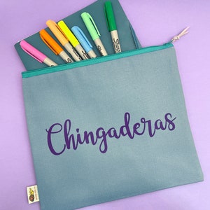 CHINGADERAS, Large Makeup Bag (light blue & purple)