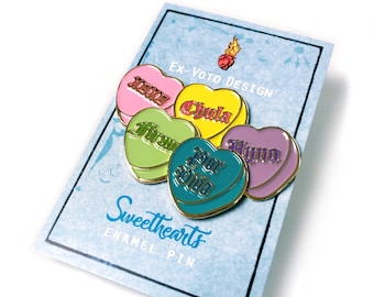 Sweetheart Enamel Pins: LatinX Conversation Hearts, Set of 5