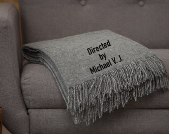 Personalised gift for him Dark Grey Merino Wool Solid Large Armchair Throw Blanket With Fringes Warm and stylish gift for Theatre director