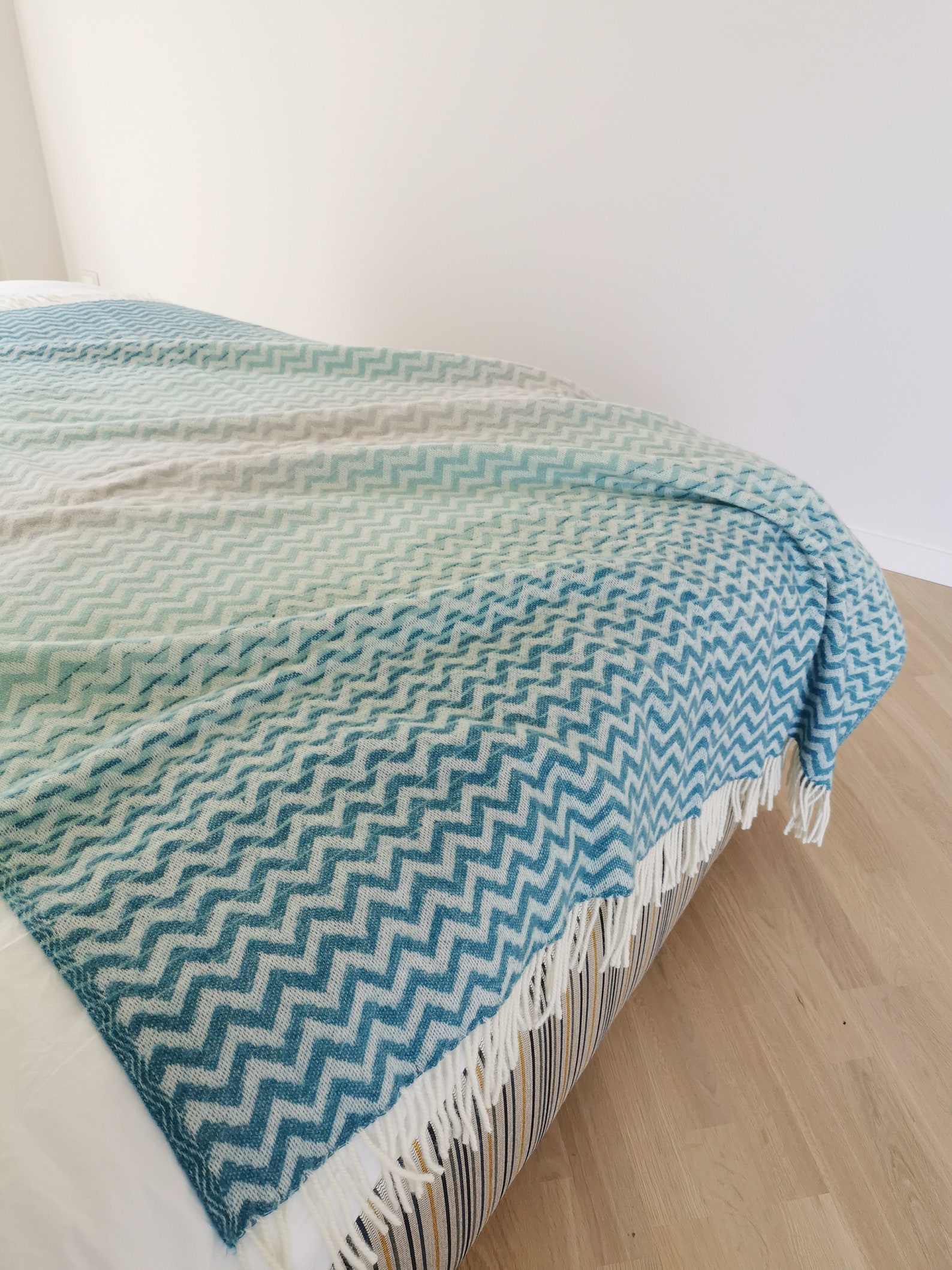 Wool blanket wool throw Ocean blue Ombre blanket wool Etsy