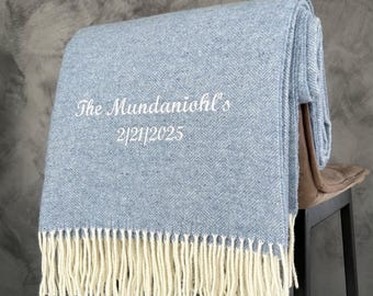 Personalised gift for Friends/ Merino wool large blanket throw embroidered custom name and date High quality embroider for gift