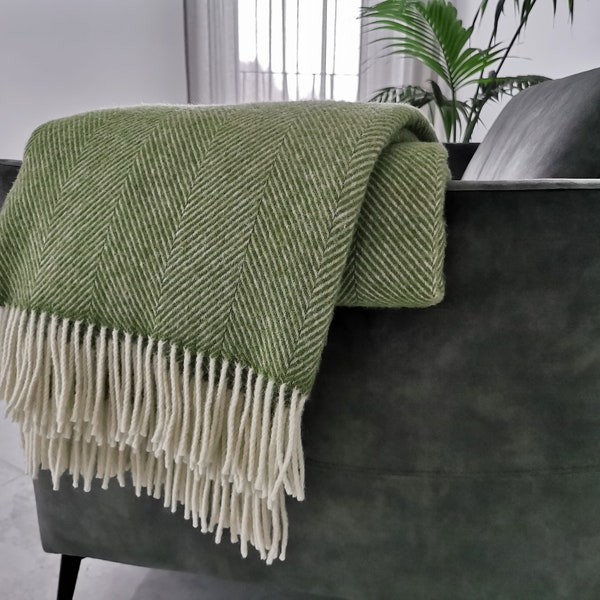 Forest Green New Zealand Pure Sheep Wool Sofa Throw Blanket Chevron Tree Groovy Green Coverlet Quilt Various Colors Plaid Blankets