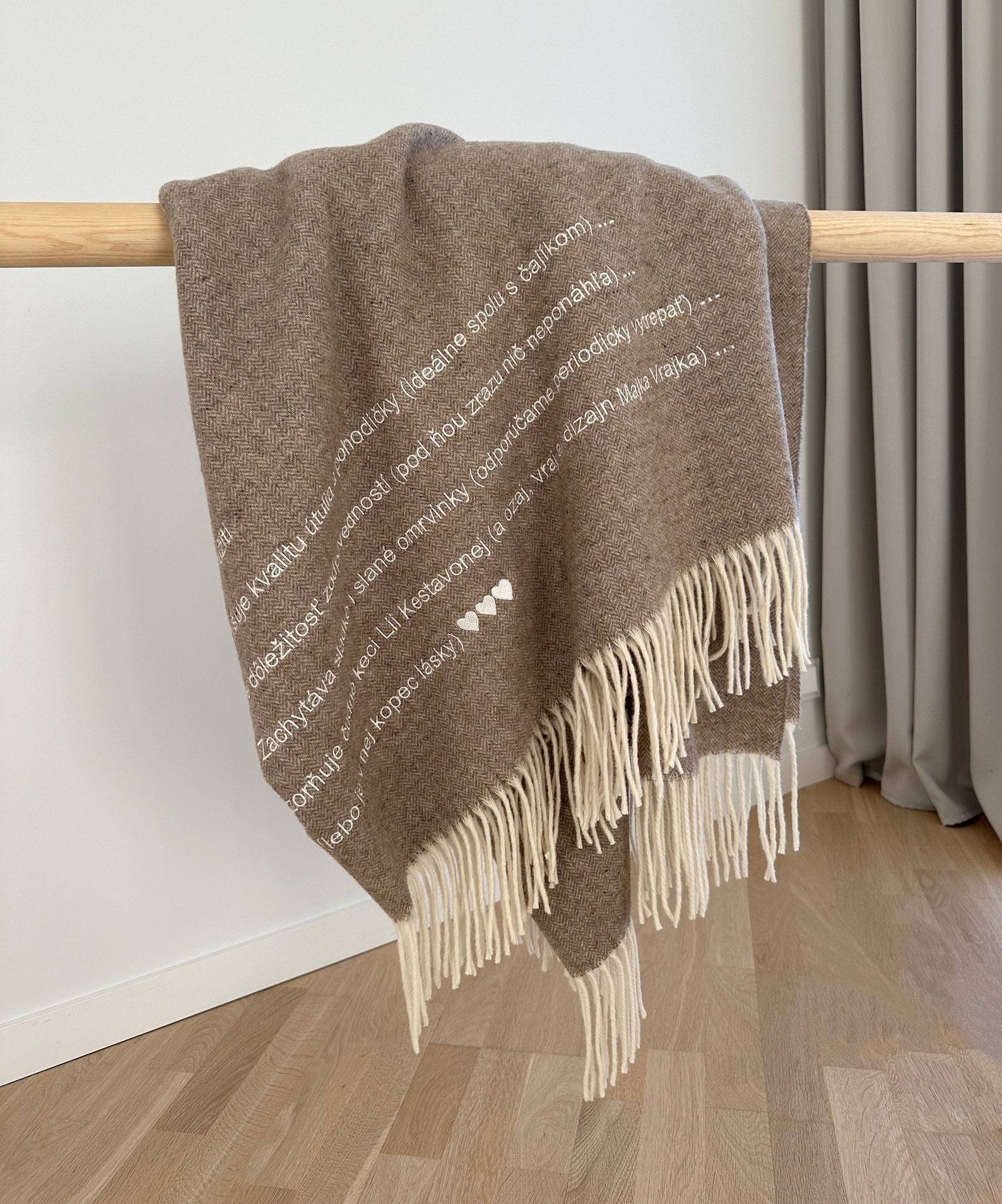 Personalised couple gift Merino Cashmere wool blend blanket/ large embroidered custom text/ throw with name/ gift for parents, wife 55x79"