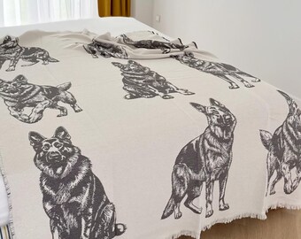 Pure Cotton Throw Reversible Blanket with German Shepherd, Schnauzers, Dachshunds, Retrievers design blanket