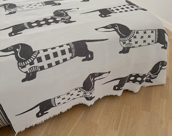 Woven Cotton Dachshund Throw Blanket, Dog Pattern
