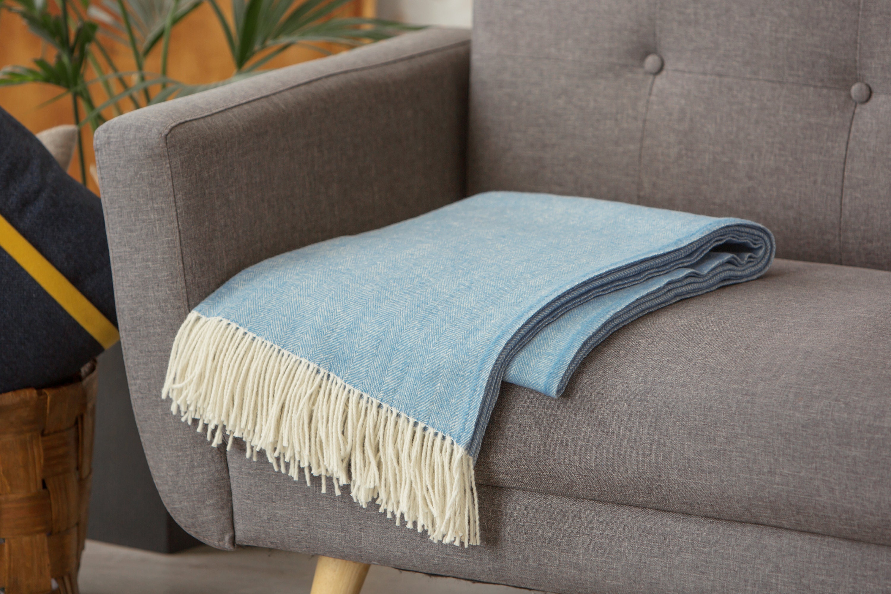 Merino wool blanket wool throw wool bedspread blue Gift for | Etsy