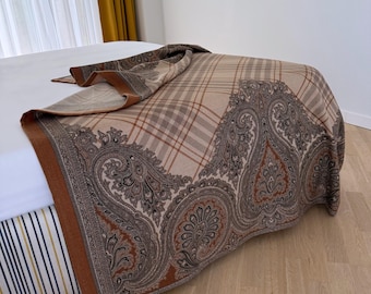 Ornamental teardrop-shaped pattern plaid/ Paisley design Merino wool Blanket/ Persian style Throw/ Christmas gift for Her, Mom, Wife, Sister