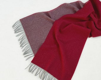 Merino Wool and Cashmere wool blend Raspberry red reversible Large scarf solid pattern, soft wool scarf 12.6x77" made in Lithuania