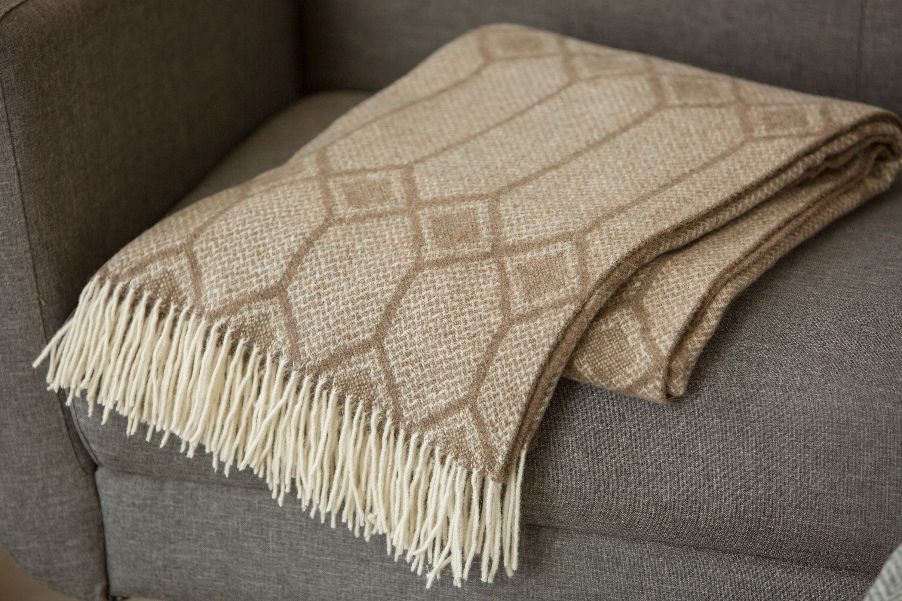 Merino Wool Blanket Twin Diamond Pattern Blanket Brown Throw Etsy UK