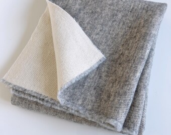 Long wool remnants/ Wool Scraps for crafting and decor/ wool supplies grey and white variegated Wool fabric soft for sewing reversible