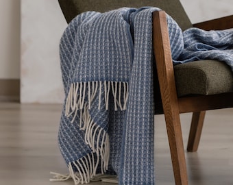 Grande couverture géométrique en tricot pour fauteuil, jetée de couverture en laine de mouton avec franges, jeté de laine de méridienne Couvre-lit 130 x 185 cm