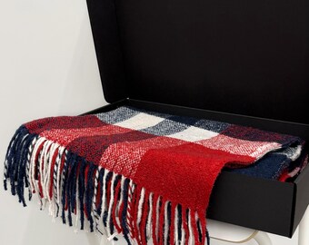 Checkered Tartan Red Blue Plaid/ Christmas Gift for BFF in Gift Box/ Holiday Home Decor/ X-mas festive present for Her/ X-mas gift exchange