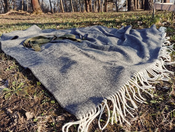 Outdoor Large Wool Camping Blanket Portable Warm Military Survival Plaid Blanket With Handle Strap Etsy