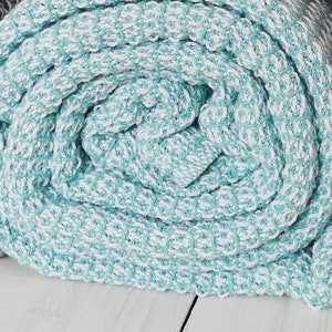 Stickad filt i ren bomull, stickad dagbädd, överkast i naturvitt cyanblått, filt i ren bomull, täckepläd, sommarfilt Cyan Blue