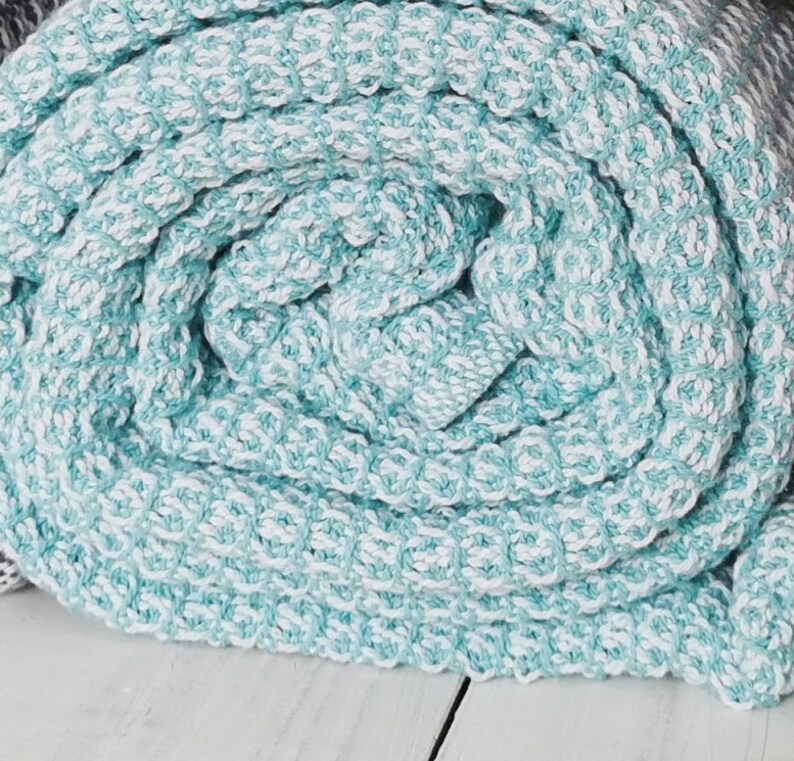 Stickad filt i ren bomull, stickad dagbädd, överkast i naturvitt cyanblått, filt i ren bomull, täckepläd, sommarfilt Cyan Blue