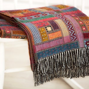 Aztec Style Merino Lambswool multicolour Maroon burgundy Plaid Blanket High-Quality Wool Throw Patchwork Pattern Couple warm Christmas Gift