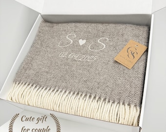 Personalised custom name embroidery Couple Christmas Gift/ First Christmas new family gift in box/ Housewarming Blanket customised gift