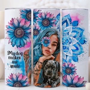 20oz tumbler wrap 'My dog makes me smile', Sublimation design templates, 20oz png Digital download, dog Clip art download, tattoo