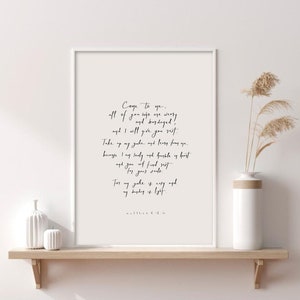 Matthew 11:28-30 Come to me, all you who are weary, I will give you rest | Printable Christian Wall Decor | Bible verse quote, Modern