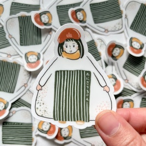 Oni-girli | Onigiri girl Przezroczysta wodoodporna naklejka winylowa | Japońska naklejka, słodka ryba, odpowiednia na laptopa, butelkę, pamiętnik, samochód, miłośnika Japonii
