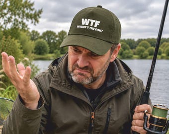 Funny Fishing Cap, WTF Where’s The Fish Hat, Fishing Gift for Men, Angler Gift, Fisherman Baseball Cap