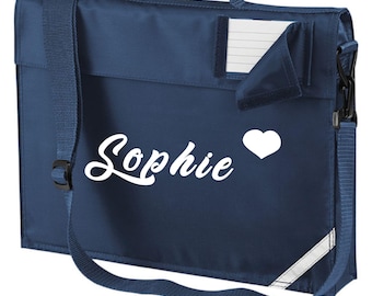 Personalised Girls School Book Bag with Strap, Custom Name Heart Book Bag, Primary School Bag, Back to School Gift