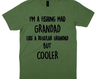 Fishing T-Shirt Fishing Mad Grandad Granddad Regular Cooler Angler Xmas Gift Sizes S-3XL