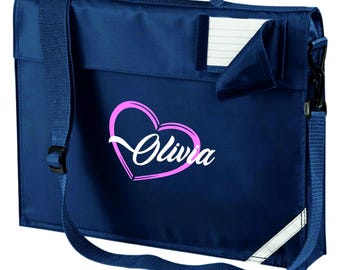 Personalised School Book Bag With Strap Your Name in Heart