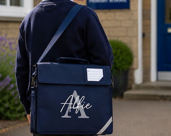 Personalised School Book Bag with Strap | Custom Name & Initial Kids School Bag | Boys Girls Satchel