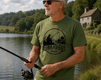 Personalised Fishing Grandad T Shirt, Custom Name Grandpa Gift, Angler Shirt For Grandad