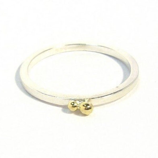 Bague en argent délicate avec perles d'or, bague carrée avec boules en or jaune 750, bague de collection, cadeau pour filles et femmes