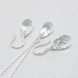 Schmuckset aus Silber mit facettierten Bergkristalltropfen, Ohrringe und Kette mit Anhänger, klassischer Schmuck, funkelndes Geschenk Anh., Kette Ohrringe